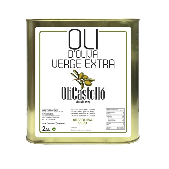 Oli d’Oliva Verge Extra Verd Arbequina amb llauna  - OliCastelló